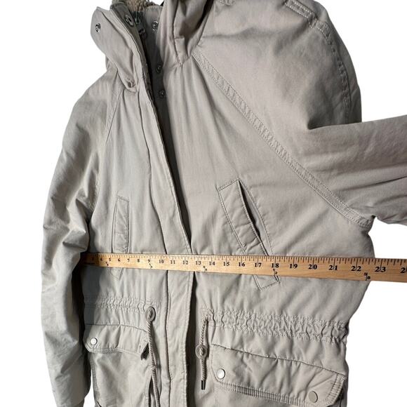 H&M Womans S Oversized Parka Hooded Long Barn Jacket Quilted Chore Coat Tan - Picture 7 of 9